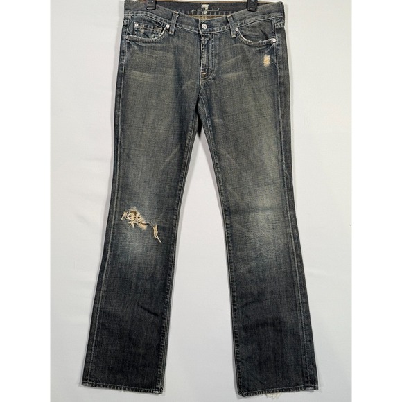 7 For All Mankind Men's Straight Leg Distressed Grunge Jeans Size 35x34 - Picture 1 of 9